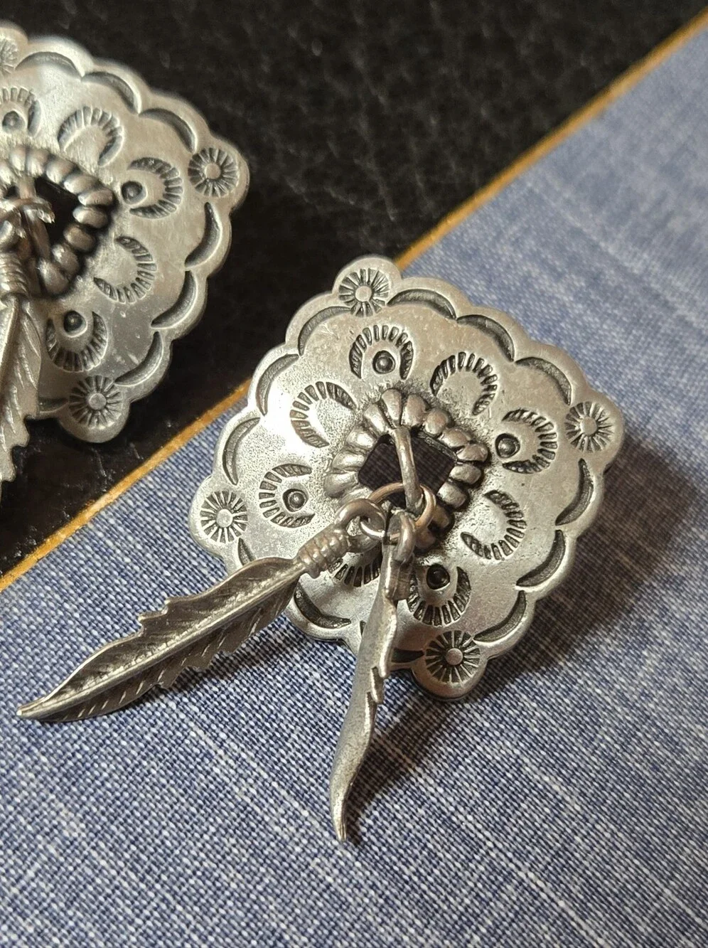 Vintage JJ Jonette Sliver Tone Metal Flowwr Feather Earrings
